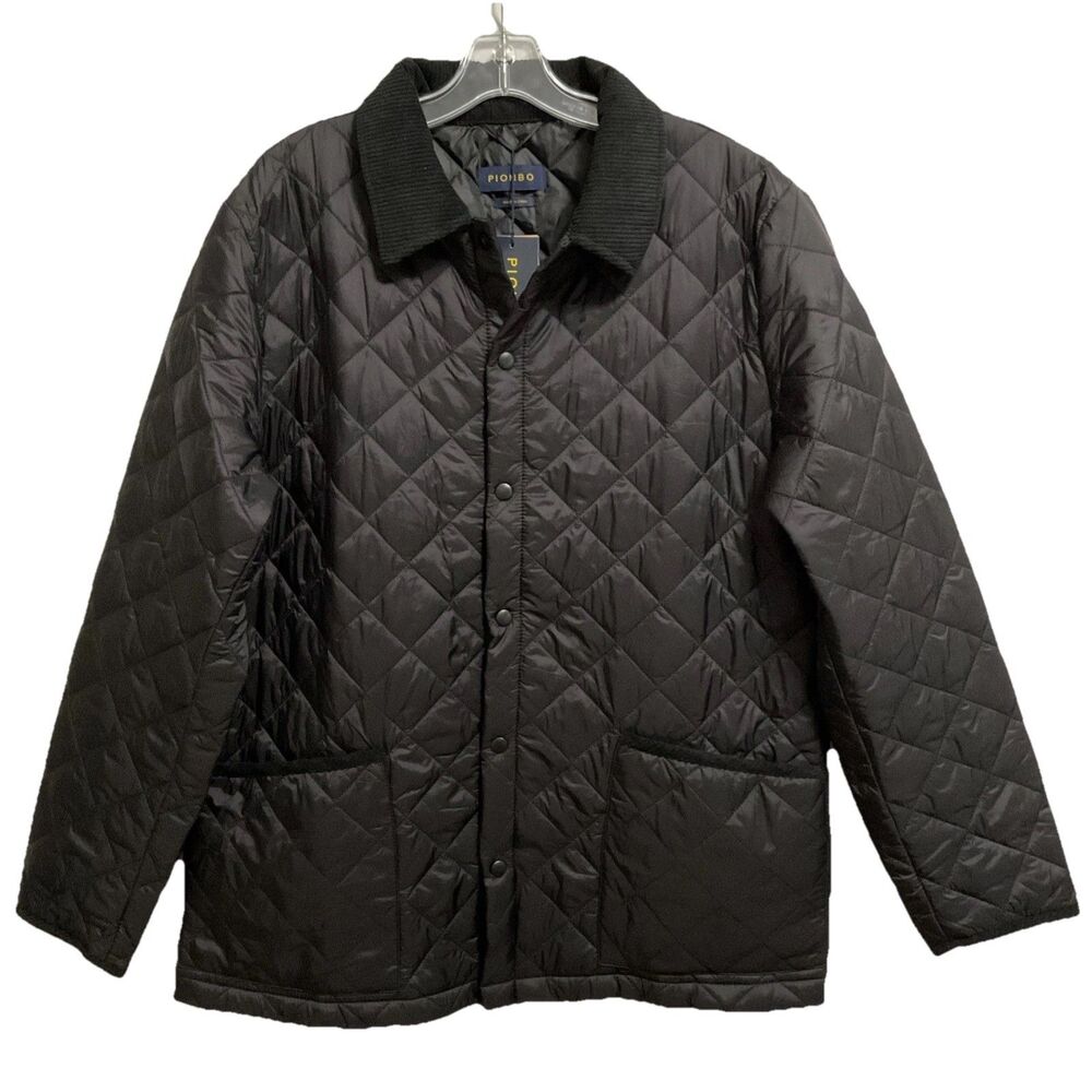 Piombo XL Coat Quilted Snap Jacket Black Corduroy Collar Lightweight Mens NWT